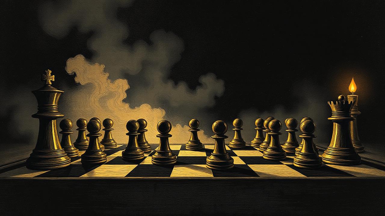 Chess pawns advancing into the centre of the board